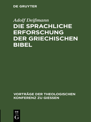 cover image of Die sprachliche Erforschung der griechischen Bibel